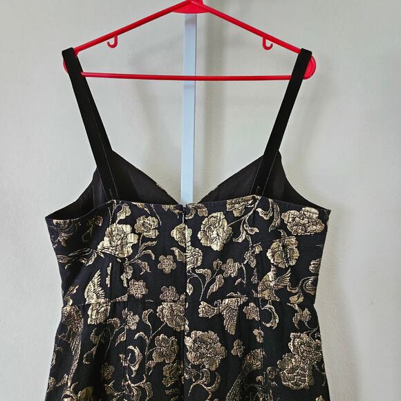 MAEVE Antropologie NWT Black & Gold Slim Jacquard Botanical Mini Dress Sz 14 - Picture 9 of 16